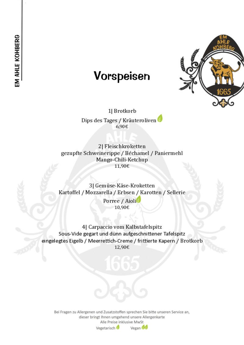 Foto der Speisekarte