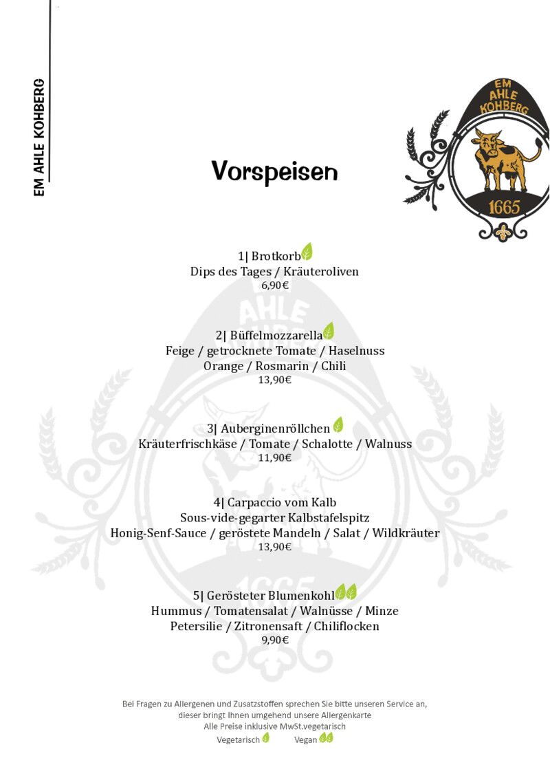 Foto der Speisekarte