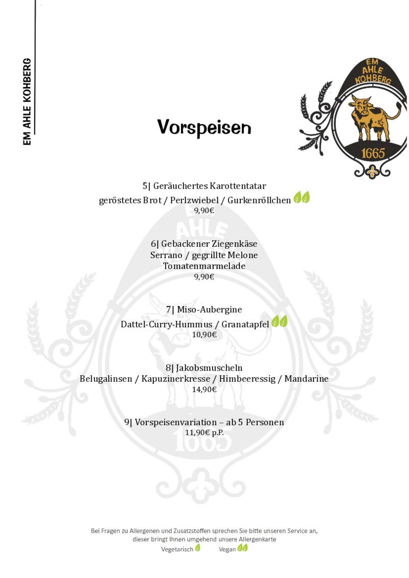 Foto der Speisekarte