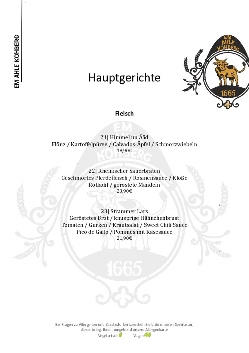 Foto der Speisekarte