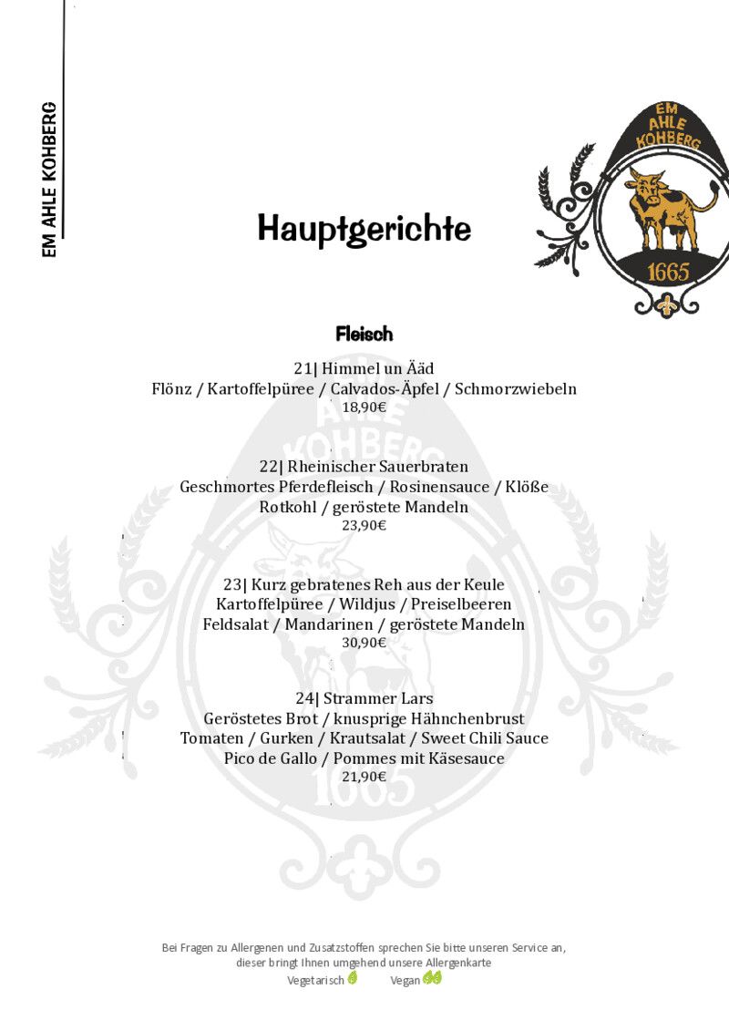 Foto der Speisekarte