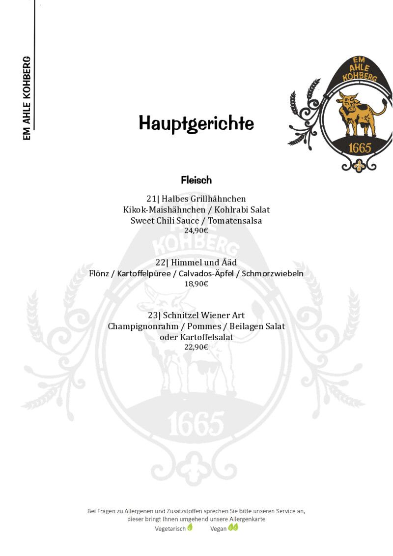 Foto der Speisekarte