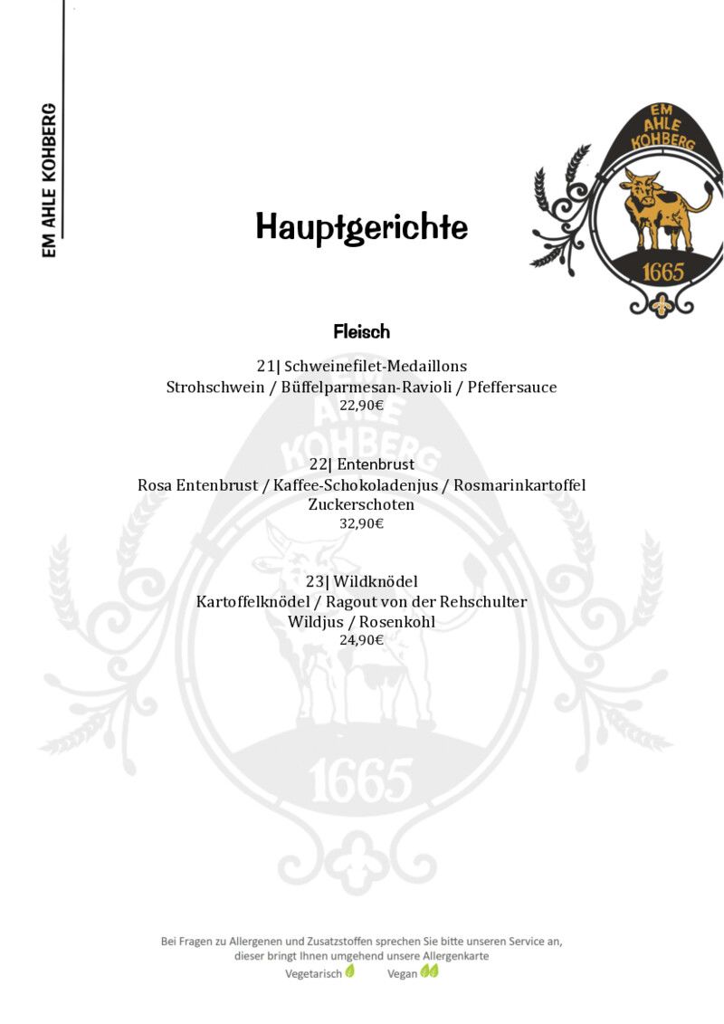 Foto der Speisekarte