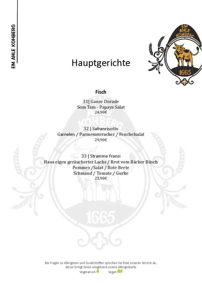 Foto der Speisekarte