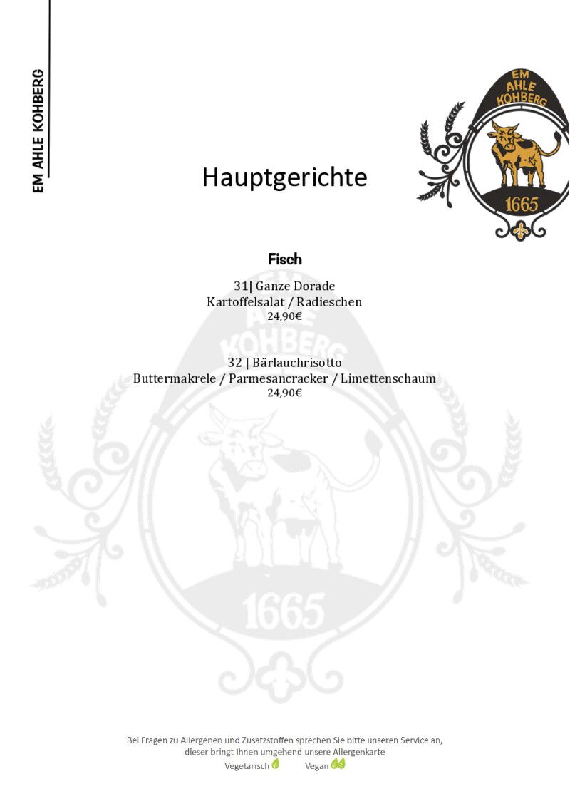 Foto der Speisekarte