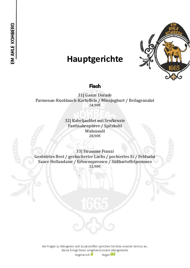 Foto der Speisekarte