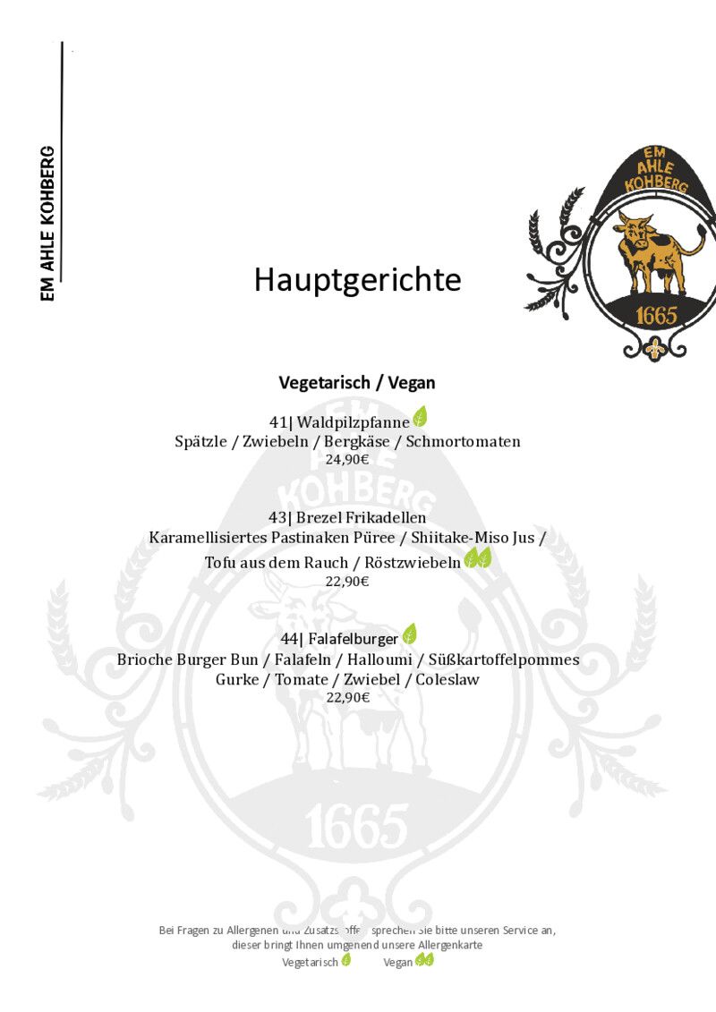 Foto der Speisekarte
