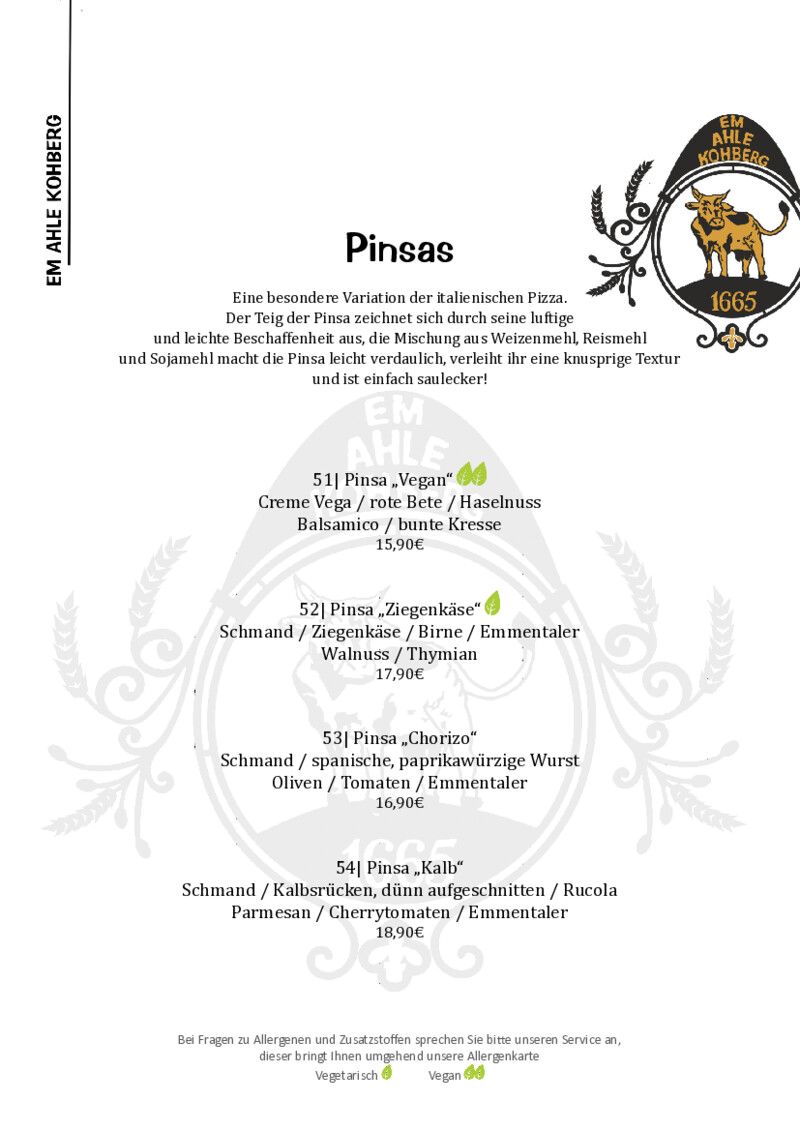 Foto der Speisekarte